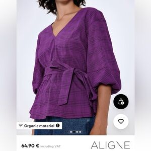 New Aligne Co Guava orchid check open tie back top blouse